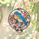 Bluebird Couple Stained Glass Suncatcher, Floral Bird Window Art, Spring Blossom Ornament, Nature Lover Gift, Home Window Decor