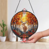 Deer Forest Stained Glass Suncatcher, Autumn Woodland Window Art, Sunlight Nature Ornament, Wildlife Lover Gift, Rustic Home Decor