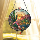 Desert Cactus Stained Glass Suncatcher, Southwest Sunset Window Art, Succulent Floral Ornament, Nature Gift, Boho Home Decor