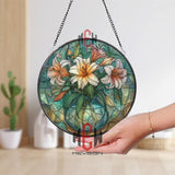 Lily Flower Stained Glass Suncatcher, Floral Window Art, Elegant Vase Ornament, Botanical Gift, Bright Home Window Decor