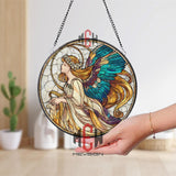 Angel Stained Glass Suncatcher, Celestial Window Art, Blue Wing Ornament, Spiritual Gift, Guardian Angel Home Window Decor