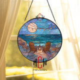 Beach Sunset Stained Glass Suncatcher, Ocean View Window Art, Coastal Relax Ornament, Seaside Gift, Summer Home Window Decor