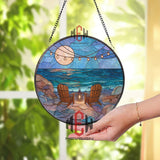 Beach Sunset Stained Glass Suncatcher, Ocean View Window Art, Coastal Relax Ornament, Seaside Gift, Summer Home Window Decor