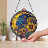 Sunflower Moon Stained Glass Suncatcher, Butterfly Floral Window Art, Cosmic Nature Ornament, Celestial Gift, Bright Home Decor