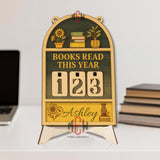 Books Read This Year Tracker - Rustic Wooden Reading Sign with Plants & Books, Personalized Library Counter, Cozy Book Lover Gift