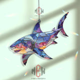 Shark Acrylic Suncatcher, Ocean Marine Window Decor, Stained Glass Style Sea Life Art, Beach House Gift for Ocean and Shark Lovers