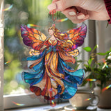 Fairy Angel Acrylic Suncatcher, Stained Glass Style Fantasy Window Art, Colorful Butterfly Wing Decor, Whimsical Gift for Home