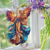 Fairy Angel Acrylic Suncatcher, Stained Glass Style Fantasy Window Art, Colorful Butterfly Wing Decor, Whimsical Gift for Home