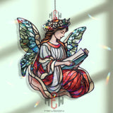 Reading Angel Acrylic Suncatcher, Stained Glass Style Window Art, Fairy with Book Decor, Spiritual Gift for Book and Angel Lovers