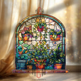Plant Window Acrylic Suncatcher, Stained Glass Style Garden Decor, Hanging Pot Art, Botanical Window Panel Gift for Plant Lovers