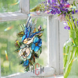 Bluebird Acrylic Suncatcher, Stained Glass Style Floral Window Decor, Nature Bird Art, Garden Gift for Home and Spring Lovers