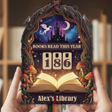 Books Read This Year Tracker - Enchanted Forest Dragon Castle Sign, Fantasy Wooden Counter, Personalized Book Lover Gift, Magical Decor