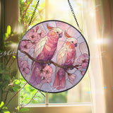 Pink Cockatoo Stained Glass Suncatcher, Parrot Window Hanging, Floral Bird Sun Catcher, Nature Art Glass Decor, Garden Lover Gift