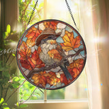 Autumn Bird Stained Glass Suncatcher, Fall Leaves Window Art, Cowboy Hat Sun Catcher, Rustic Glass Decor, Woodland Nature Gift
