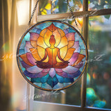 Lotus Meditation Stained Glass Suncatcher, Yoga Window Art, Spiritual Sun Catcher, Chakra Glass Decor, Mindfulness Gift, Zen Home Decor