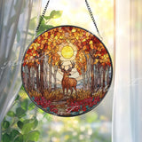 Deer Stained Glass Suncatcher, Autumn Forest Window Art, Woodland Sun Catcher, Nature Glass Decor, Rustic Cabin Gift, Fall Home Decor