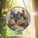 Cottage Stained Glass Suncatcher, Cozy Home Window Art, Fairytale House Sun Catcher, Rustic Glass Decor, Country Cabin Gift