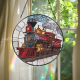 Steam Train Stained Glass Suncatcher, Vintage Locomotive Window Art, Railway Sun Catcher, Retro Glass Decor, Gift for Train Lovers