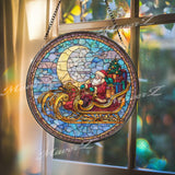 Santa Sleigh Stained Glass Suncatcher, Christmas Window Art, Holiday Sun Catcher, Festive Glass Decor, Winter Gift, Xmas Home Ornament