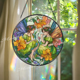 Fairy Stained Glass Suncatcher, Fantasy Flower Art, Whimsical Window Hanging, Enchanted Garden Decor, Magical Gift for Her