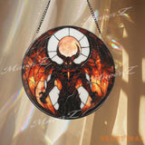 Inferno Demon Stained Glass Suncatcher Dark Fantasy Window Hanging Art Gothic Hellfire Decor for Horror & Mythology