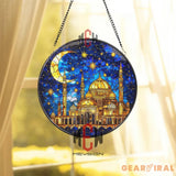 Islamic Mosque Stained Glass Suncatcher Crescent Moon Ramadan Decor Starry Night Window Hanging Eid Gift for Muslim Home