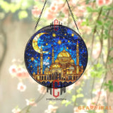 Islamic Mosque Stained Glass Suncatcher Crescent Moon Ramadan Decor Starry Night Window Hanging Eid Gift for Muslim Home