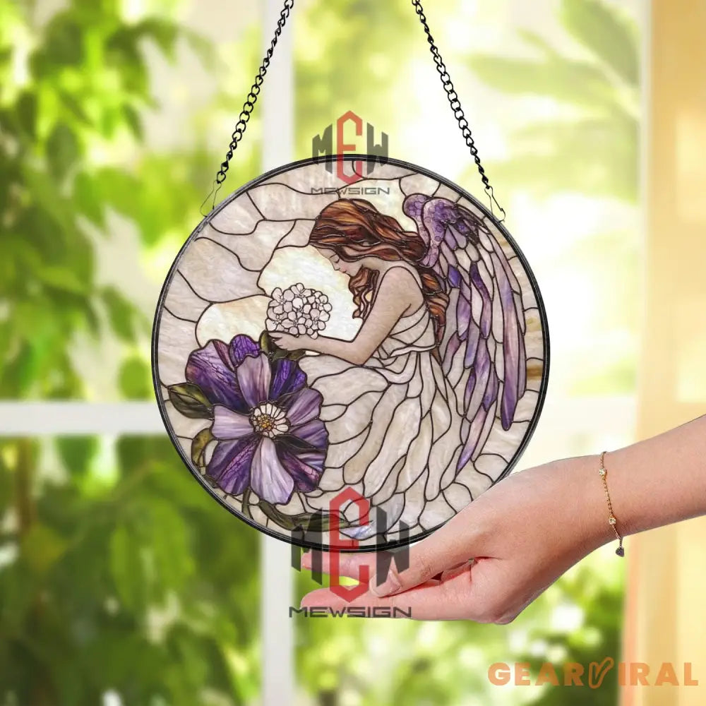 Japanese Landscape Stained Glass Suncatcher Mount Fuji Window Hanging Pagoda & Cherry Blossom Art Rising Sun Decor Zen