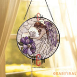 Japanese Landscape Stained Glass Suncatcher Mount Fuji Window Hanging Pagoda & Cherry Blossom Art Rising Sun Decor Zen