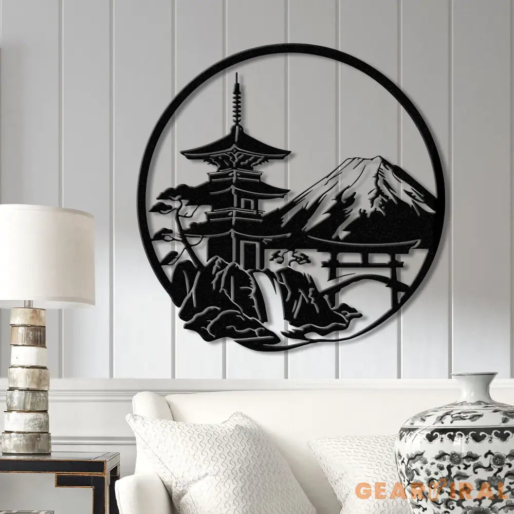 Japanese Scene Metal Art with Led Lights Torii Gate Metal Wall Decor Japanese Theme Wall Sign Japanese Bedroom Decor