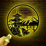 Japanese Scene Metal Art with Led Lights Torii Gate Metal Wall Decor Japanese Theme Wall Sign Japanese Bedroom Decor