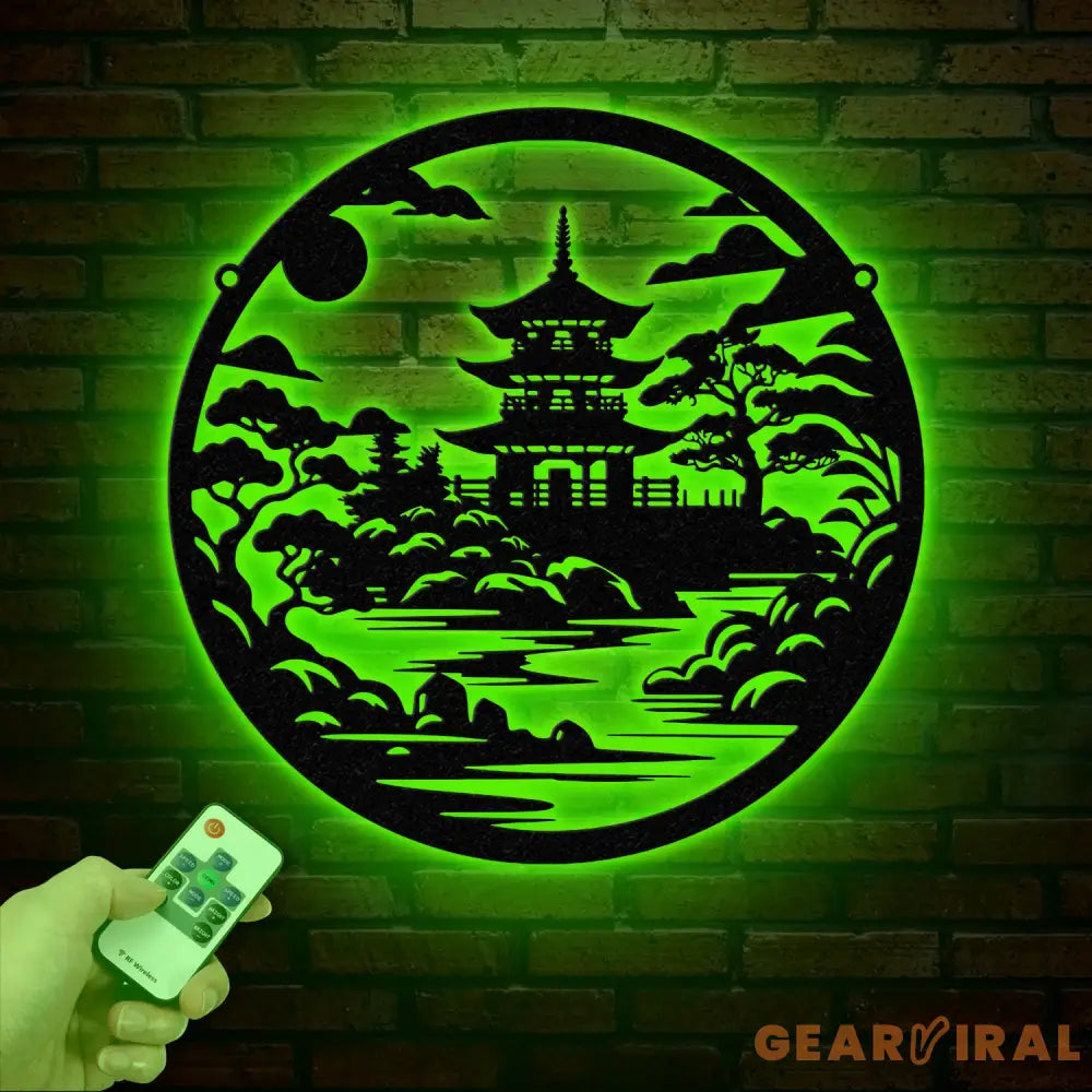 Japanese Temple Art Bonsai Tree Metal Wall Art with Led Lights Japanese Theme Wall Sign Bedroom Wall Art Japanese