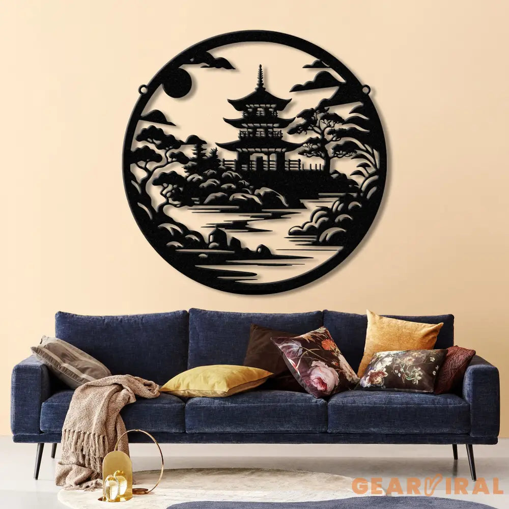Japanese Temple Art Bonsai Tree Metal Wall Art with Led Lights Japanese Theme Wall Sign Bedroom Wall Art Japanese