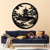 Japanese Temple Art Bonsai Tree Metal Wall Art with Led Lights Japanese Theme Wall Sign Bedroom Wall Art Japanese