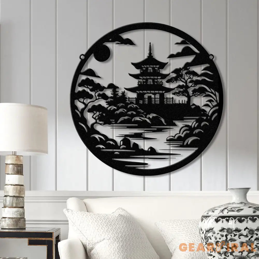 Japanese Temple Art Bonsai Tree Metal Wall Art with Led Lights Japanese Theme Wall Sign Bedroom Wall Art Japanese