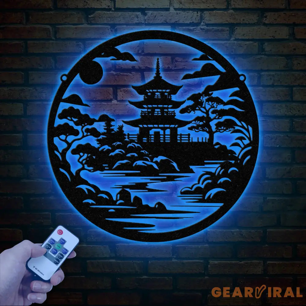 Japanese Temple Art Bonsai Tree Metal Wall Art with Led Lights Japanese Theme Wall Sign Bedroom Wall Art Japanese