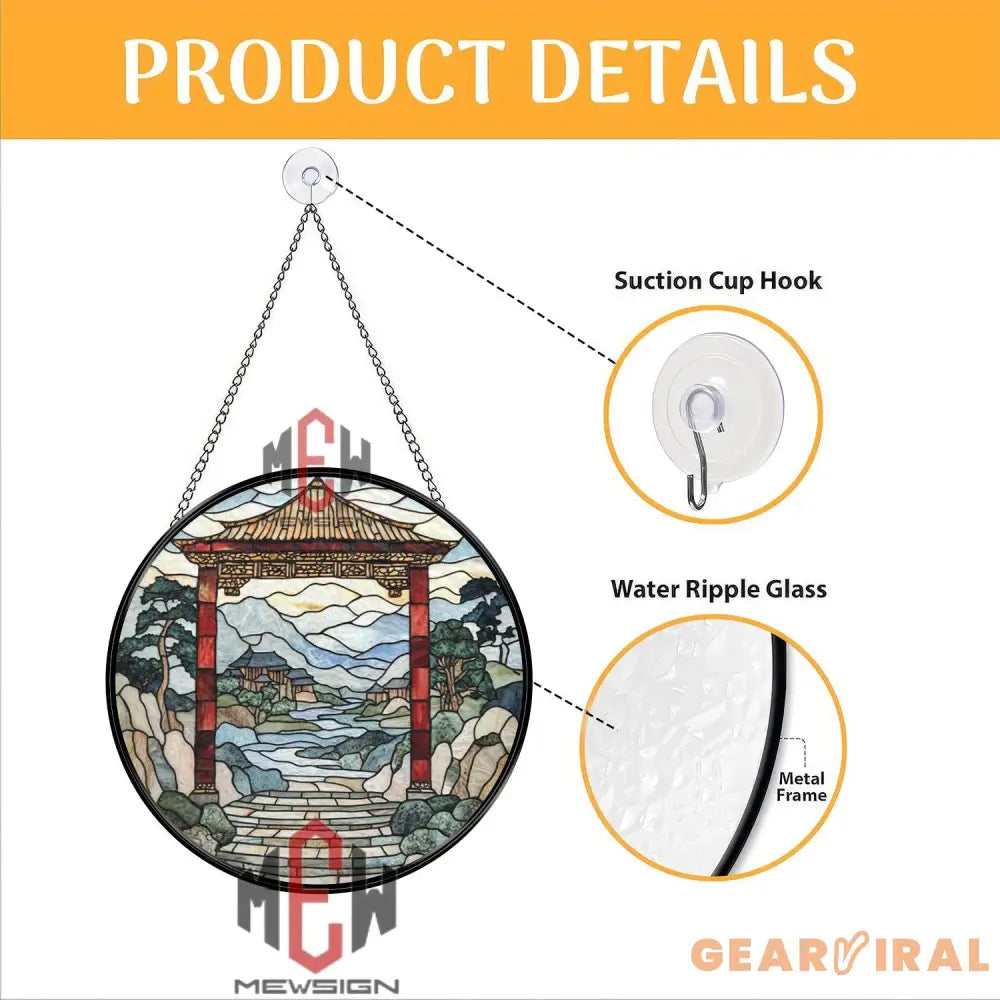 Japanese Torii Gate Stained Glass Suncatcher Zen Garden Landscape Glass Art Oriental Window Hanging Tranquil Asian Home