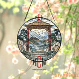 Japanese Torii Gate Stained Glass Suncatcher Zen Garden Landscape Glass Art Oriental Window Hanging Tranquil Asian Home