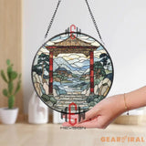 Japanese Torii Gate Stained Glass Suncatcher Zen Garden Landscape Glass Art Oriental Window Hanging Tranquil Asian Home