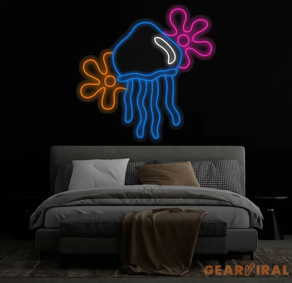 Jellyfish Neon Sign Custom Spongebob Flower Neon Light Jellyfish Decoration Neon Sign Jellyfish Wall Art Bedroom Decor