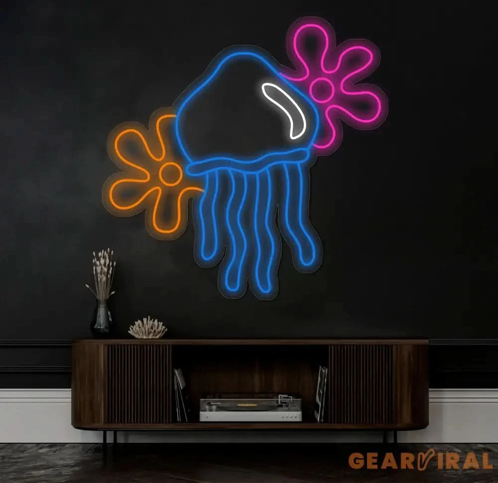 Jellyfish Neon Sign Custom Spongebob Flower Neon Light Jellyfish Decoration Neon Sign Jellyfish Wall Art Bedroom Decor