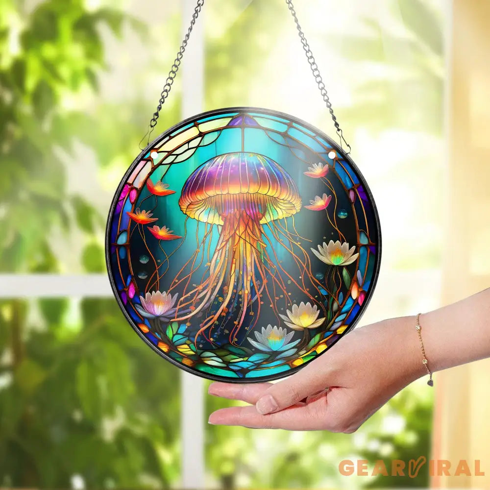 Jellyfish Suncatcher Ornament Jellyfish Glass Window Hanging Jelly Fish Sun Catcher Home Decor Coastal Room Decor Ocean