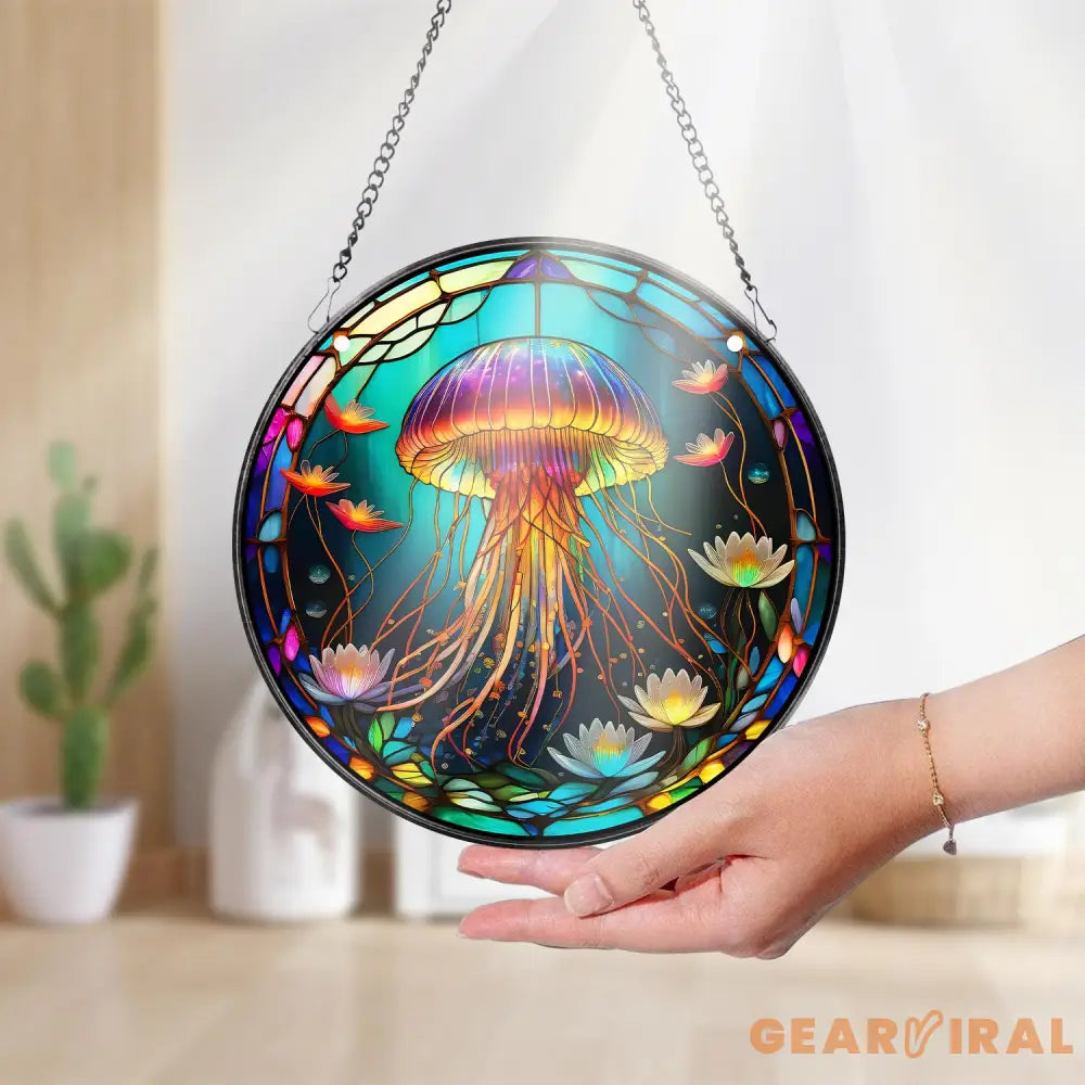 Jellyfish Suncatcher Ornament Jellyfish Glass Window Hanging Jelly Fish Sun Catcher Home Decor Coastal Room Decor Ocean