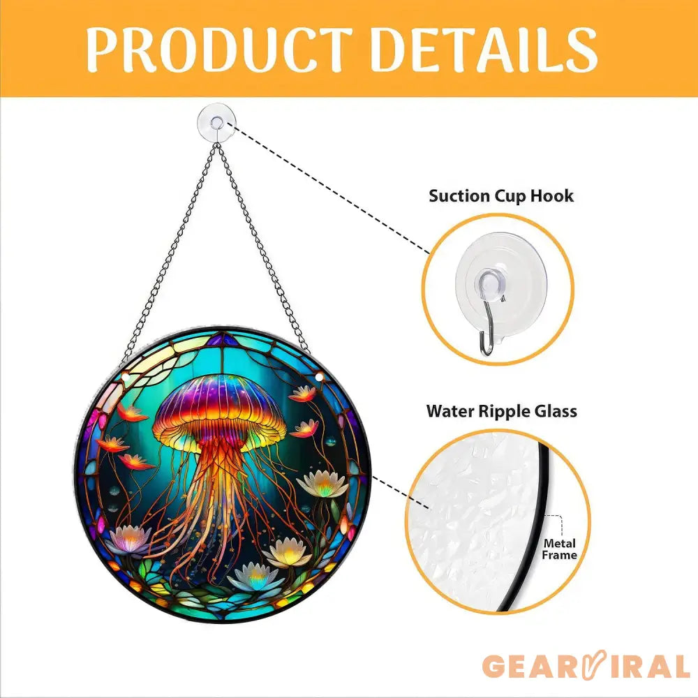 Jellyfish Suncatcher Ornament Jellyfish Glass Window Hanging Jelly Fish Sun Catcher Home Decor Coastal Room Decor Ocean