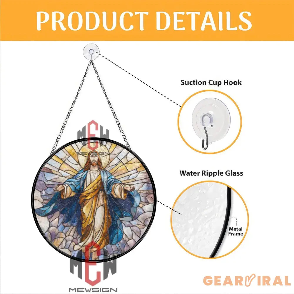 Jesus Christ Resurrection Stained Glass Suncatcher Radiant Savior Window Panel Christian Wall Art Easter Faith Home