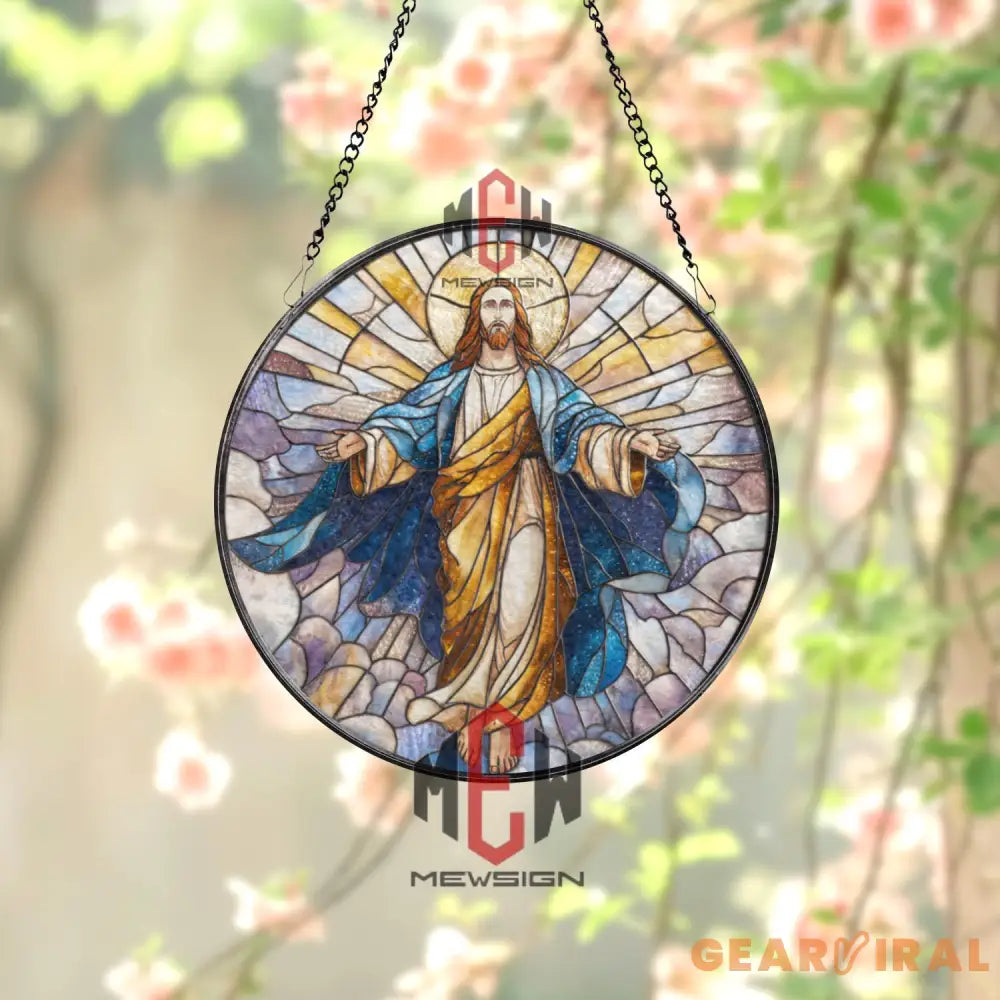 Jesus Christ Resurrection Stained Glass Suncatcher Radiant Savior Window Panel Christian Wall Art Easter Faith Home