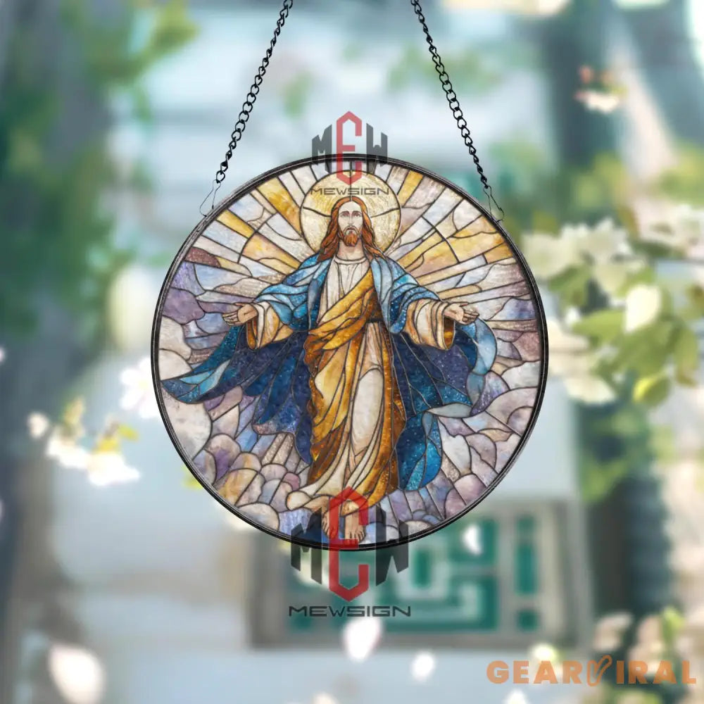 Jesus Christ Resurrection Stained Glass Suncatcher Radiant Savior Window Panel Christian Wall Art Easter Faith Home