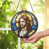 Jesus Christ Stained Glass Suncatcher Christian Window Hanging Panel Religious Spiritual Decor for Home Church or