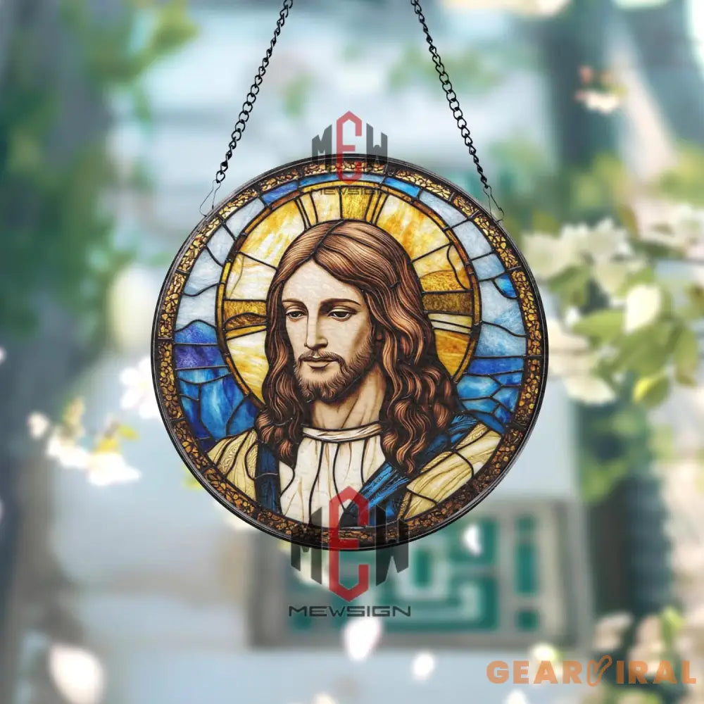 Jesus Christ Stained Glass Suncatcher Christian Window Hanging Panel Religious Spiritual Decor for Home Church or