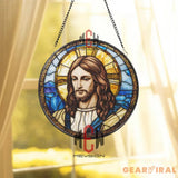 Jesus Christ Stained Glass Suncatcher Christian Window Hanging Panel Religious Spiritual Decor for Home Church or